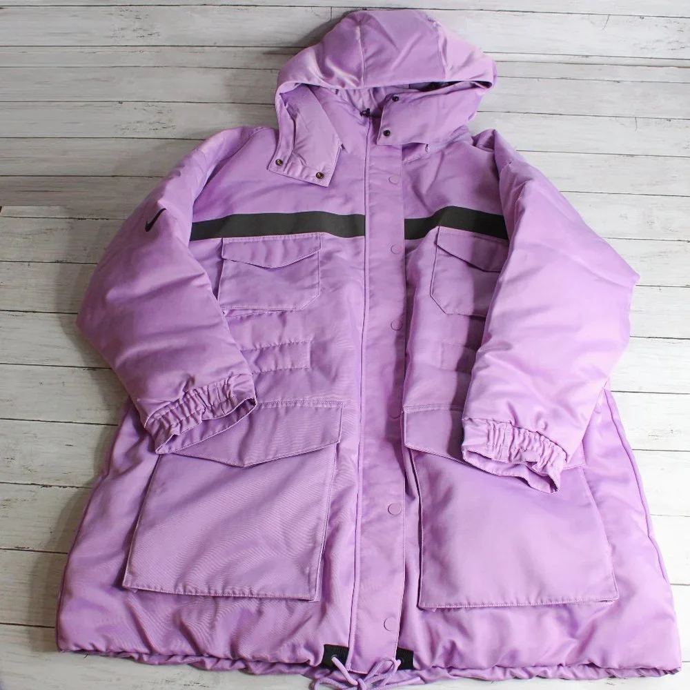 Nike Women's Winter Parka Coat Size L Oversized Down Fill Purple Puffer